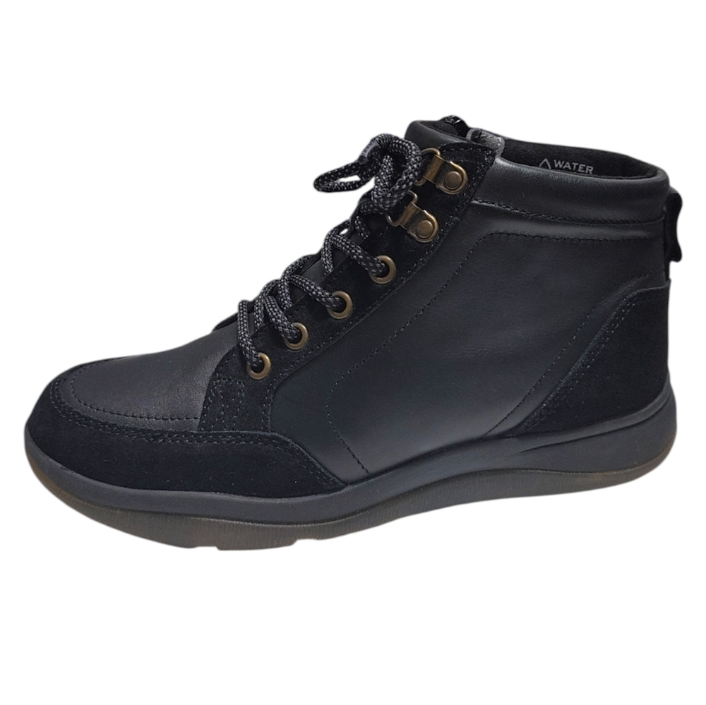 Vionic Whitley Black Leather Water Repellent High-Top Ankle Boots Women Size 6.5